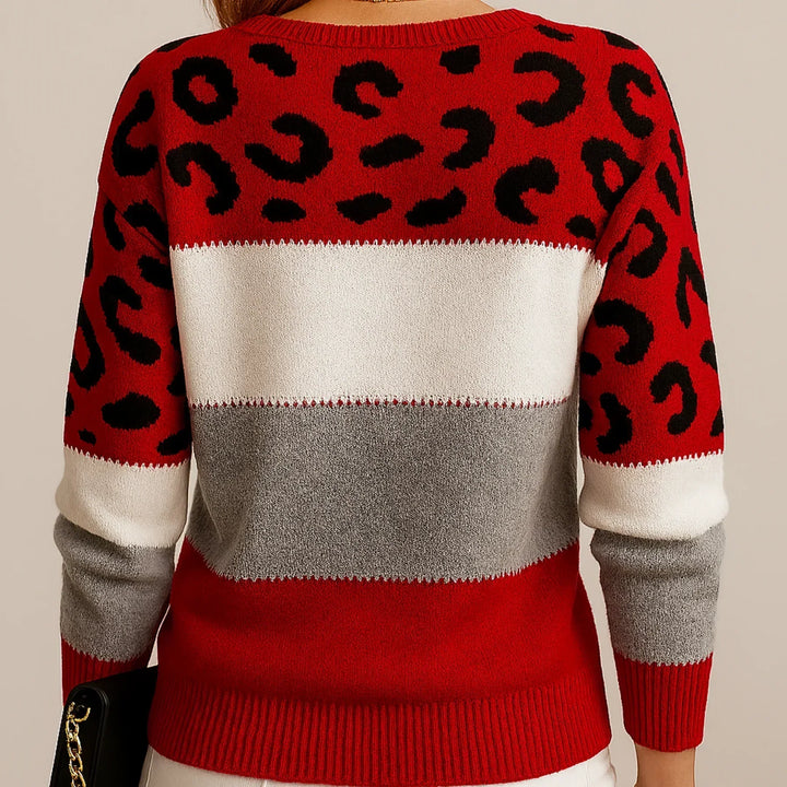 Arellia | Chic Leopard Patchwork Sweater