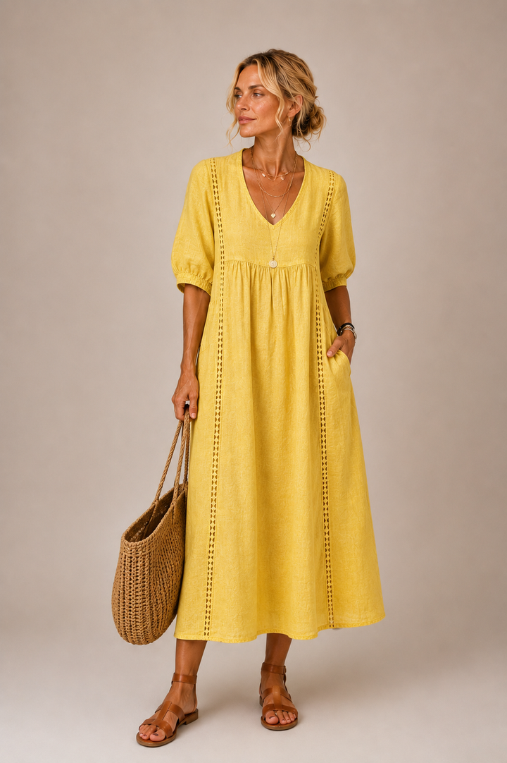 Verlaine | Linen-cotton dress with lace