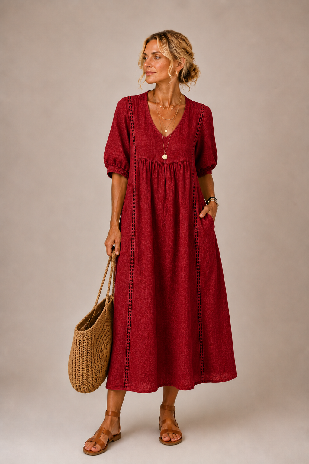 Verlaine | Linen-cotton dress with lace