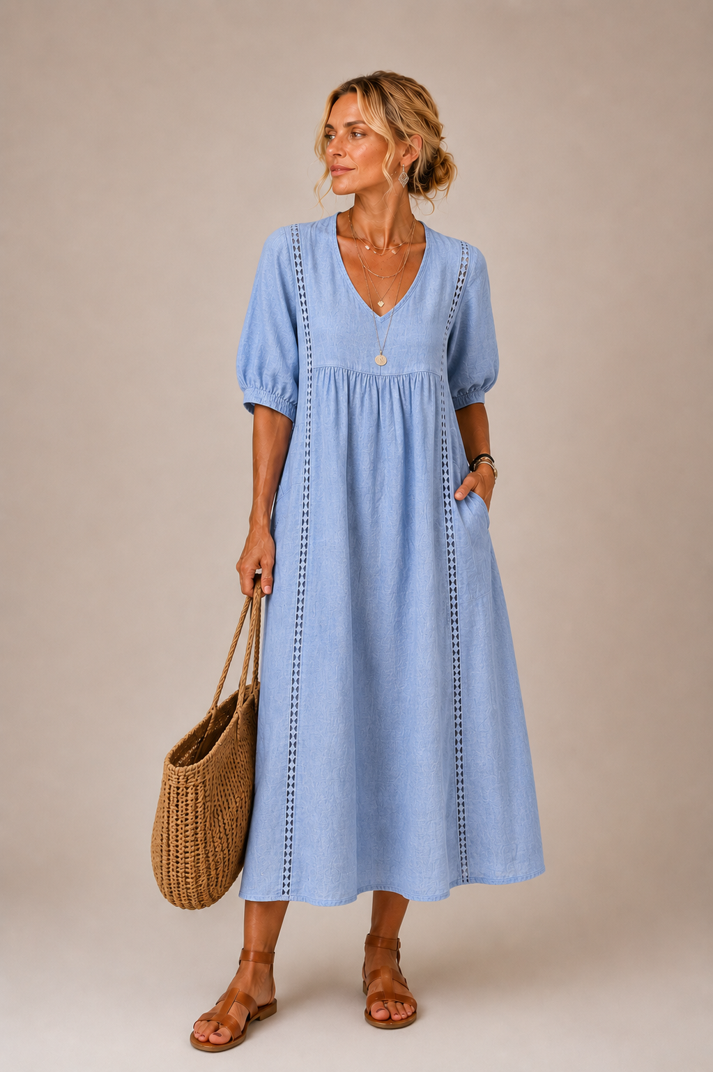 Verlaine | Linen-cotton dress with lace