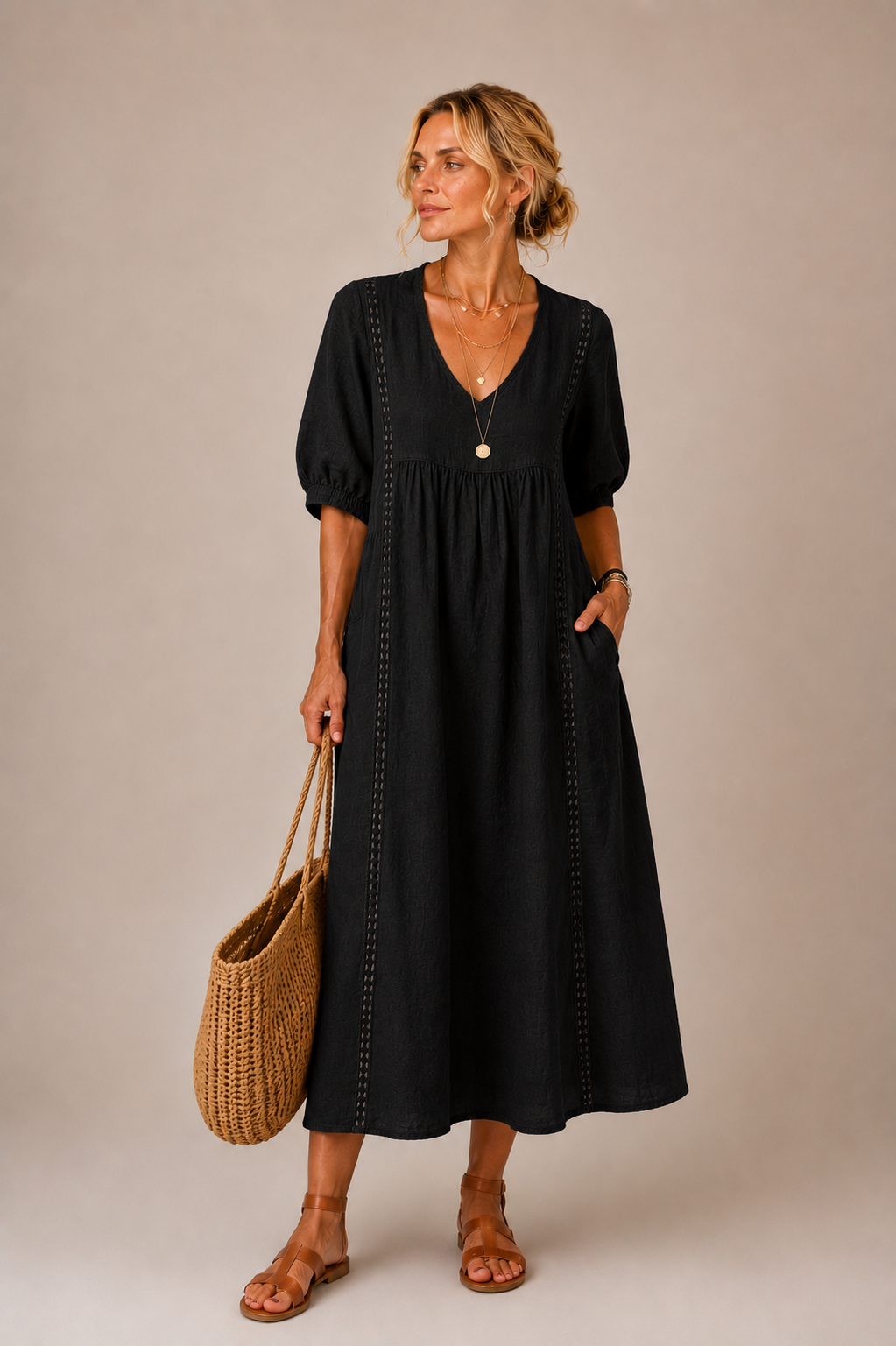 Verlaine | Linen-cotton dress with lace