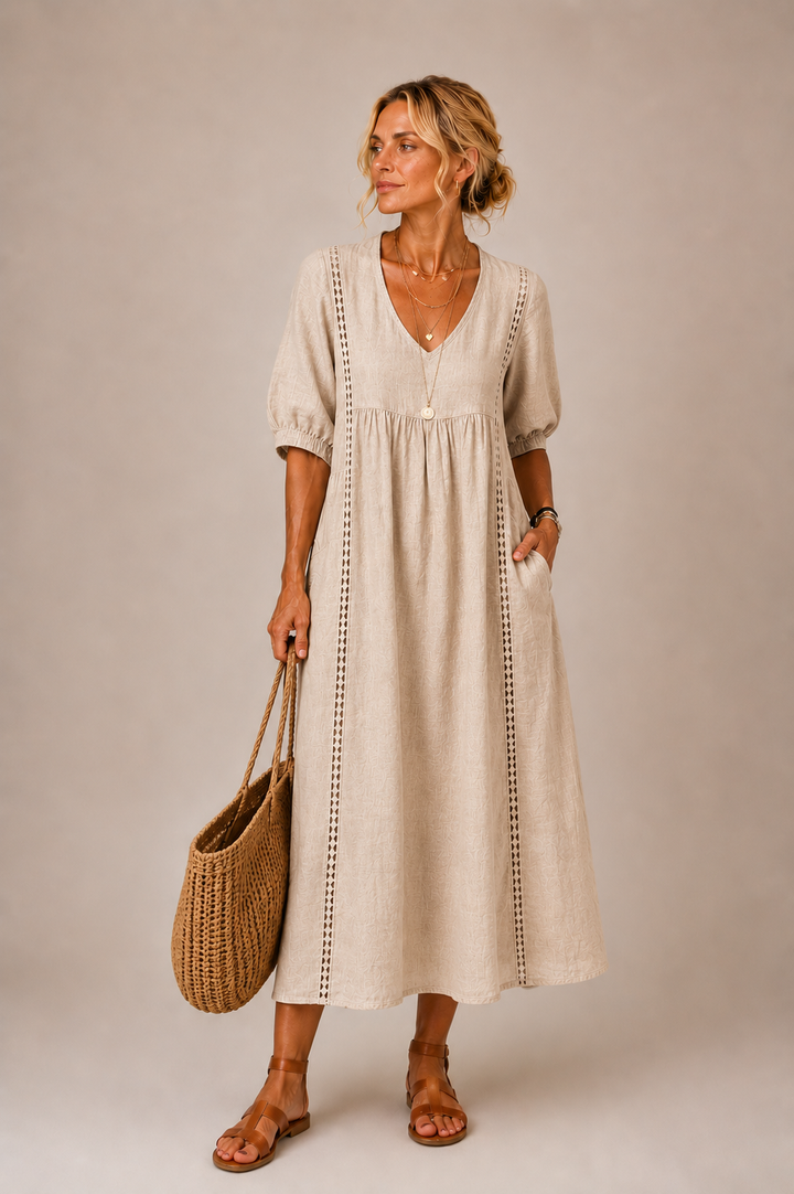 Verlaine | Linen-cotton dress with lace