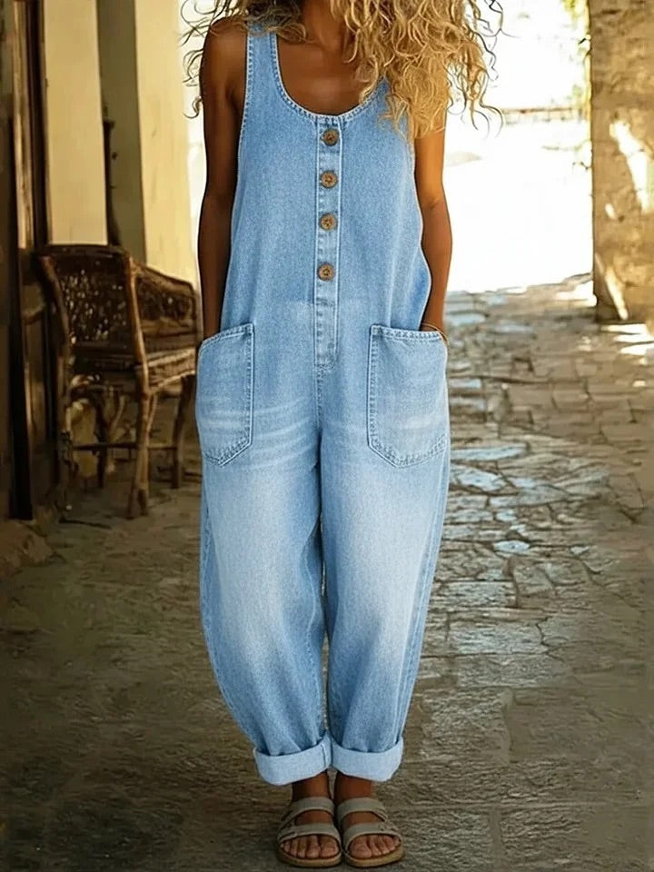 Saylor | Vintage Soft Cotton Denim-Look Overalls